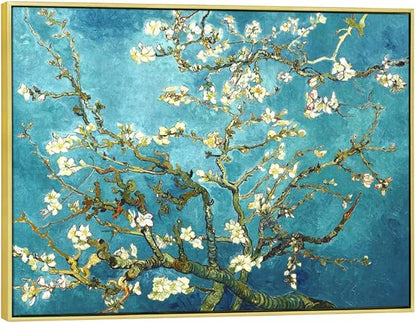 Wieco Art Framed Wall Art Giclee Canvas Prints of Almond Blossom by Vincent Van Gogh Paintings Reproduction Abstract Artwork for Wall Decor