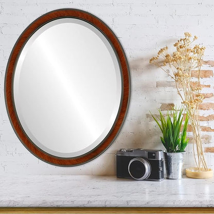 OVALCREST Oval Beveled Wall Mirror for Home Decor - Toronto Style (Vintage Cherry) 26" x 22"