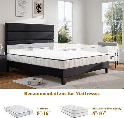 AMERLIFE Full Size Bed Frame with Linen Upholstered Headboard, Modern Platform Bed with Wooden Slats Support, Noise-Free, No Box Spring Needed, Easy Assembly, Black