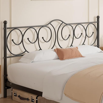 VECELO Metal King Size Headboard, Heavy Duty Curved Headboard Only Height Adjustable, Easy to Assembly, Farmhouse Victorian Style for Bedroom - Black, King
