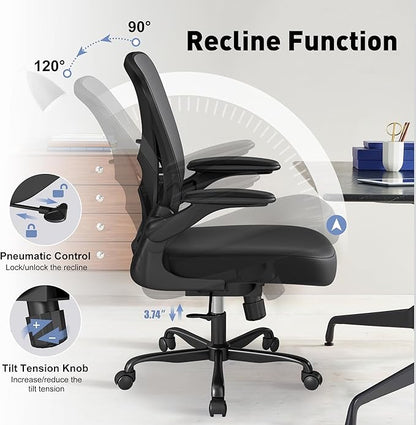 ZZH Ergonomic Office Chair Set of 2 with Adjustable Lumbar Support, Mesh Home Office Desk Chair with Wheels and Flip-up Arms, Black