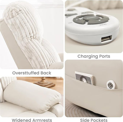 GRAINELL Swivel Rocker Recliner Chair with Massage and Heat, USB Charging Port, Infinite Position Power Recliner, Electric Glider Rocking Chairs for Living Room, Nursery (Lvory)