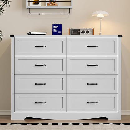 8-Drawer Dresser for Bedroom, Modern Wooden Chest of Drawers with Metal Handles, Anti-Tipping Design, Sturdy and Stable Storage Organizer for Living Room, Entryway, Home Office, Standard