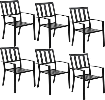 PHI VILLA Metal Outdoor Dining Chairs Set of 6 - Stackable Black Patio Chairs, 300lb Capacity (Stripe)