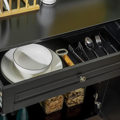 HOMCOM Sideboard Buffet Cabinet, Modern Accent Cabinet with 2 Drawers and Adjustable Shelves,Black