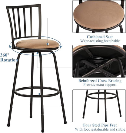 VECELO Barstools, Adjustable Counter Stools,Steel Bistro Pub Chairs,Bar Stools with 360 Degree Swivel Cushion Seat, Straight Line Backrest,Set of 4