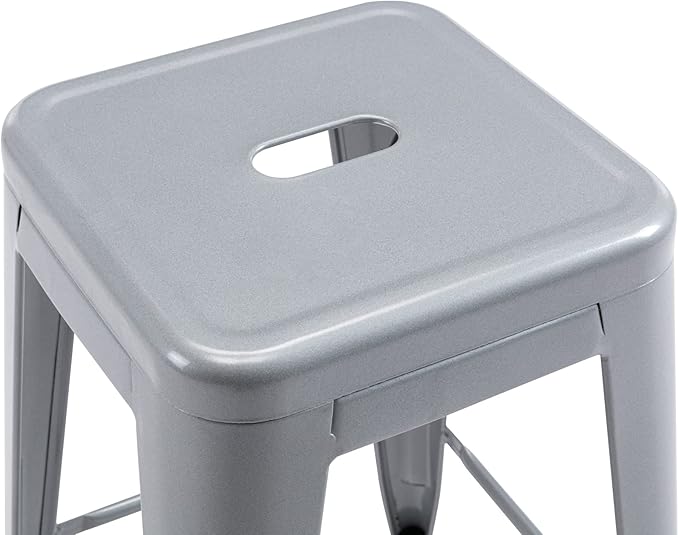 Vogue Furniture Direct 24" High Bar Stools Backless Silver Metal Barstools Indoor-Outdoor Counter Height Stools with Square Seat, Set of 4