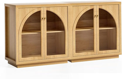Sideboard Buffet Cabinet Set of 2, Storage Cabinet with Adjustable Shelf Modular Accent Display Case with Acrylic Doors Console Table for Living Room Kitchen Entryway, Natural Oak