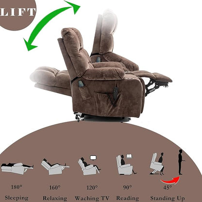 Large Power Lift Recliner Chair with Massage and Heat for Elderly,Overstuffed Wide Recliners,Breathable Leather with 2 Cup Holders,Dual OKIN Motor,Recline up to 180 Degrees