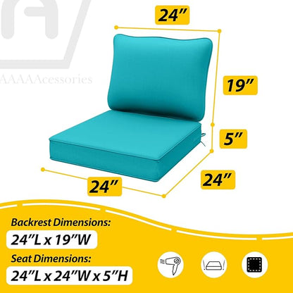 AAAAAcessories Outdoor Deep Seat Cushions, Waterproof, Fade-Resistant Patio Furniture Replacement Cushions, 24" x 24" x 5", Turquoise Blue