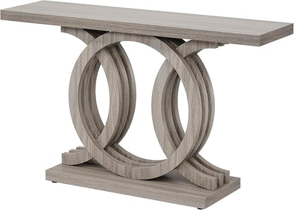 Tribesigns 55-Inch Console Table with Geometric Wood Base, Modern Entryway Table with Thick Tabletop for Living Room, Hallway, Foyer (Gray)
