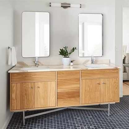 ANDY STAR Chrome Bathroom Mirror, 24”x40” Polished Nickel Rounded Corner Rectangle Mirror, Modern Metal Frame Bathroom Vanity Mirror