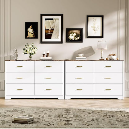 LIDYUK White Dresser for Bedroom, 6 Drawer Dressers & Chests of Drawers, Modern Wood Dresser, 48 Inches Wide Chest of Drawers for Bedroom, Hallway, Living Room
