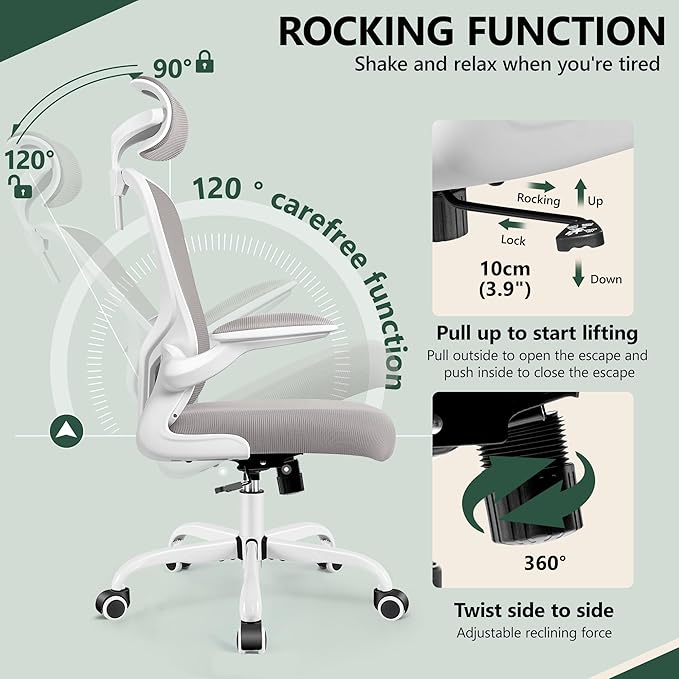 FelixKing Ergonomic Office Chair, Headrest Desk Chair with Adjustable Lumbar Support, Home Office Swivel Task Chair with High Back and Armrest, Adjustable Height Gaming Chair (Gray)