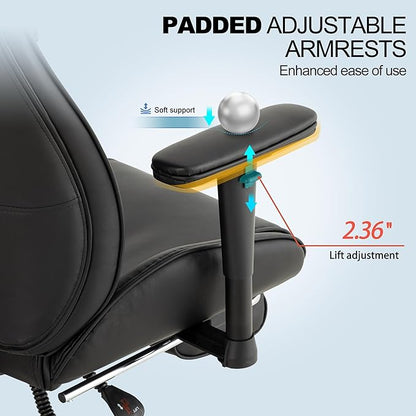 Ergonomic Home Office Chair with Footrest,Modern Faux Leather Reclining Chair,High Back Video Game Executive Computer Chairs with Adjustable Armrest & Lumbar Support,360°Swivel (Black)