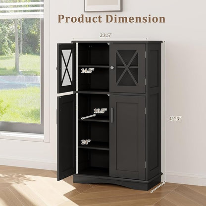 Giantex Bathroom Floor Storage Cabinet - Linen Floor Cabinet with Doors and Adjustable Shelves, Freestanding Side Storage Organizer for Bathroom, Living Room, Entryway, Kitchen Storage Unit (Black)