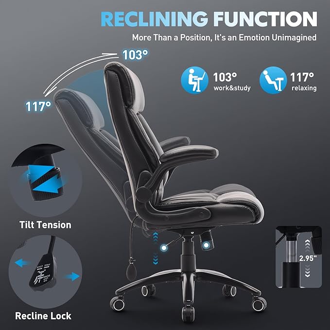 Heavy Duty High-Back Office Chair, Ergonomic Home Computer Chair with Lumbar Support & Tilt Lock, Big and Tall Executive Office Chairs for Work, Black, Set of 2