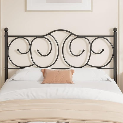VECELO Metal Full Size Headboard, Heavy Duty Curved Headboard Only Height Adjustable, Easy to Assembly, Farmhouse Victorian Style for Bedroom - Black, Full
