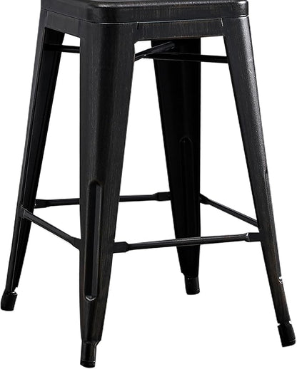 AC Pacific 24” Metal Backless Barstool Set of 2 – Country Rustic Style, Lightweight & Sturdy Build, Easy Assembly – Distressed Black Finish