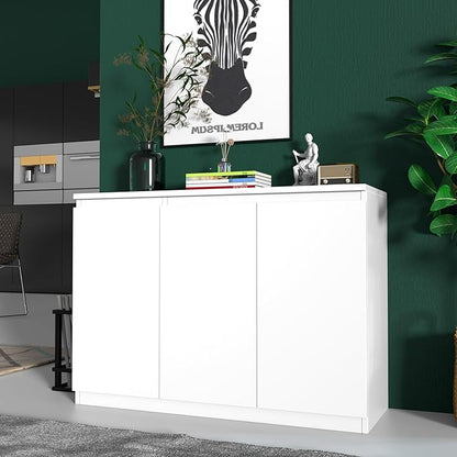 White Buffet Storage Cabinet with 3 Door, 43" W Coffee Bar Cabinet, Kitchen Buffet Sideboard for Living Room, Kitchen, 43.3" W x 31.5" H