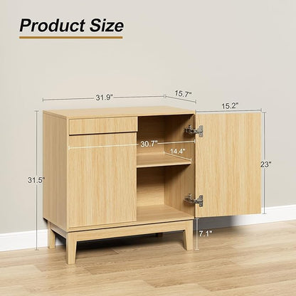Scurrty Modern Buffet Cabinet with Storage,Wood Color Buffet with Adjustable Shelf and 2 Doors, Natural Wood Grain Accent Cabinet for Living Room & Kitchen