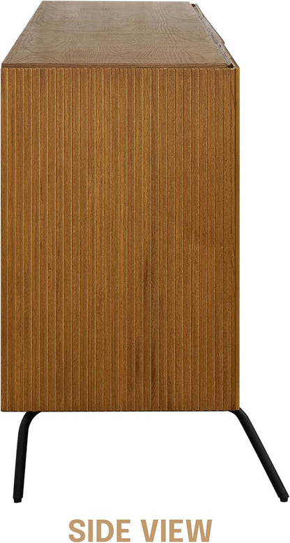 NTC Veil Large Sideboard with 2 Doors and 3 Drawers, Buffet Cabinet with Vertical Groove Design and Metal Legs, Storage Cabinet for Living Room, and Entryway, Effortless Assembly - Rustic Oak