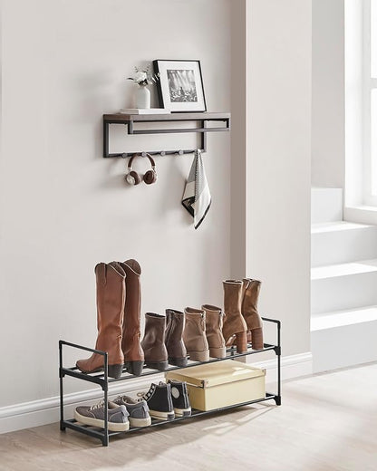 SONGMICS Shoe Rack, 2-Tier Shoe Organizer, Metal Storage Shelf, Upright or Upside Down, for 12-15 Pairs, Stackable, for Entryway, 11.8 x 36.2 x 13.4 Inches, Black ULSA12BK