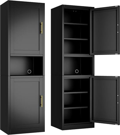 Tall Narrow Storage Cabinet 66.93" H Tall Bathroom Cabinet Metal Pantry Cabinets, 4 Adjustable Shelves for Kitchen, Home Office, Living Room, Dinning Room (20 inches Wide Black)