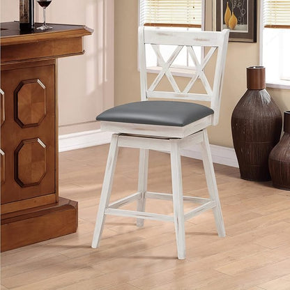 COSTWAY Bar Stool Set of 2, 360° Swivel Counter Height 25inch Bar Stool with Foot Rest Upholstered Cushion & Ergonomic Backrest, Sturdy Frame, for Pub, Kitchen Islands (2, Antique White + Grey)