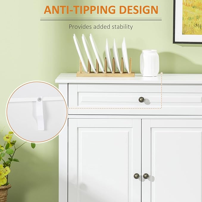 HOMCOM Sideboard Buffet Cabinet, Modern Accent Cabinet with 2 Drawers and Adjustable Shelves for Kitchen, Entryway, White