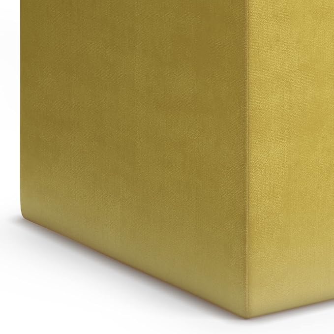 SIMPLIHOME Rockwood 18 inch Wide Contemporary Square Cube Storage Ottoman with Tray in Dijon Yellow Velvet Fabric, Assembled, For the Living Room, Entryway and Family Room