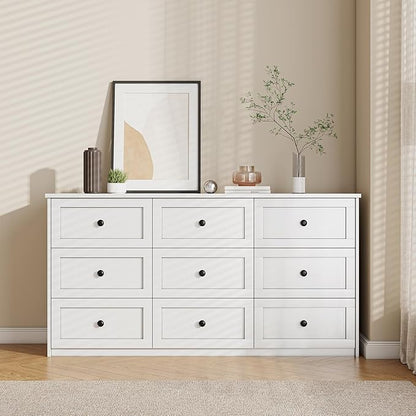 Dresser for Bedroom, 59.1" Wide White Dressers, Large Dressers & Chests of Drawers with Large Capacity for Bedroom, Hallway, Entryway, Closet