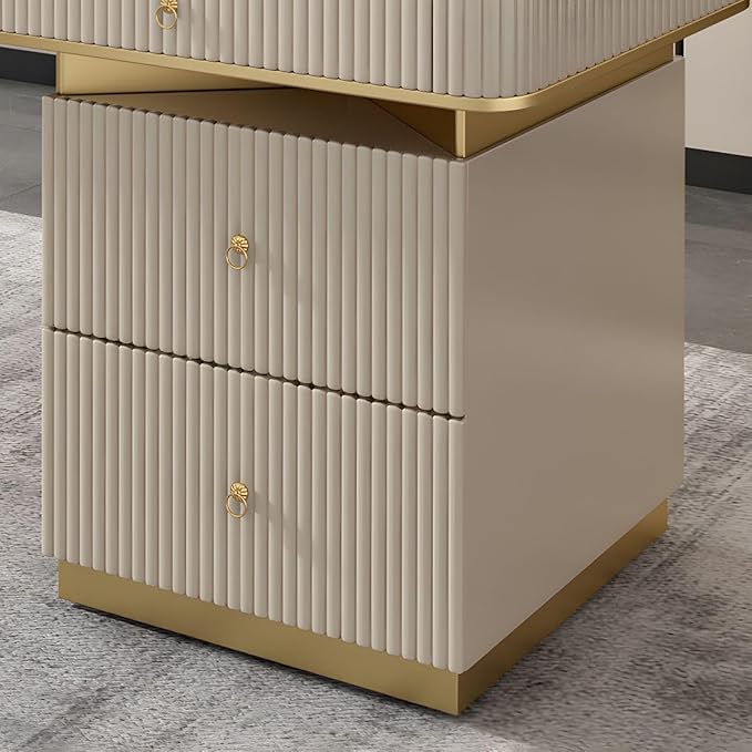 RUNNUP Stone top Computer Desk with 5 Drawers, Rectangular Home Computer Desk Writing Desk, Modern Executive Desk, Without Chairs, Khaki, 63" L x 23.5" W x 29.5" H