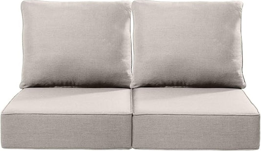 Luxury 22x24/22x25 6-Inch Outdoor Seat Cushions - Set of 2 Water Resistant Patio Chair Seat Comfortable Cushion for Rattan Dining Rocker Glider Chairs Loveseat Couch Sectional Sofa - Beige