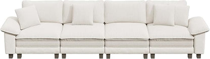 PHI VILLA Cloud Modular Couches Sets, 157.5" Long Sectional Sofa with Upholstered Deep Seat, 4-Seater Couches for Living Room, Chenille Corduroy Dual Fabric, Beige