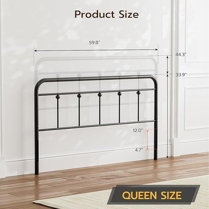Queen Size Headboard with Black Metal Construction, Adjustable Height, Sturdy Farmhouse Wrought Iron Headboards Only