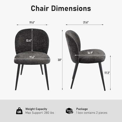Upholstered Dining Chairs Set of 2, Modern Kitchen Side Chair with Padded Seat Comfortable Chenille Fabric Study Black Matel Legs,Desk Chair with Back for Dining Rooms, Black