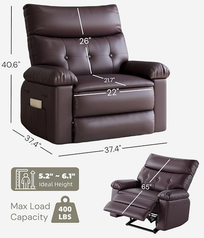 GarveeHome Oversized Recliner Chairs, Classic Manual Leather Recliner, Home Theater Seating with Lumbar & Arms Support for Living Room, Bedroom and Nursery - Brown