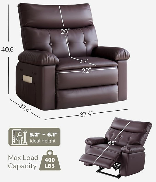 GarveeHome Oversized Recliner Chairs, Classic Manual Leather Recliner, Home Theater Seating with Lumbar & Arms Support for Living Room, Bedroom and Nursery - Brown