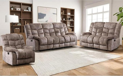 EBELLO Reclining Living Room Set, Includes One Seat Manual Recliner, Loveseat Recliner Sofa and 3PC Bonded Manual Sofa Couch, Brown