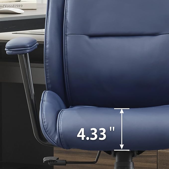 High Back Office Desk Chair,Ergonomic Reclining Office Chair,Modern Swivel Computer Chair,Conference Room Chairs,Navy Blue Leather Chair with Lumbar Support,330lbs