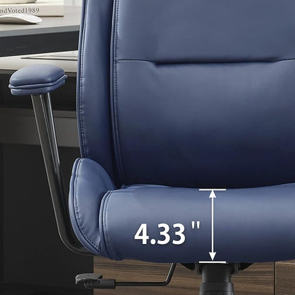 High Back Office Desk Chair,Ergonomic Reclining Office Chair,Modern Swivel Computer Chair,Conference Room Chairs,Navy Blue Leather Chair with Lumbar Support,330lbs