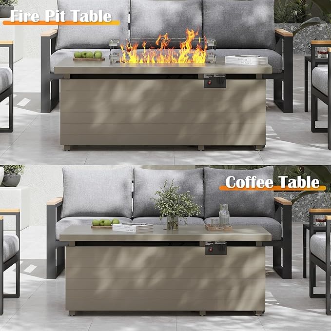 Sundale Outdoor 5 Pieces Patio Furniture Set with Fire Pit Table, Metal Outdoor Sectional Sofa with 6 Inch Olefin Cushion, All-Weather Modern Outdoor Conversation Sets (4 Seats,Green Frame)