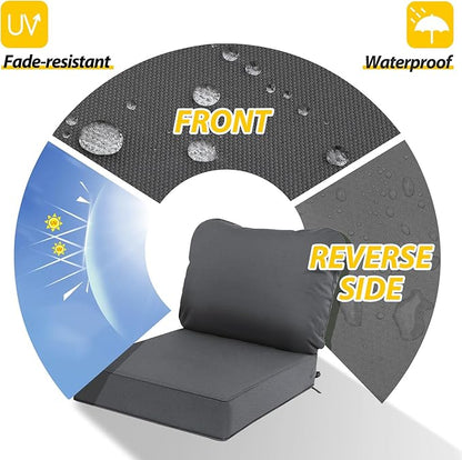 AAAAAcessories Outdoor Deep Seat Cushions, Waterproof, Fade-Resistant Patio Furniture Replacement Cushions, 25.5" x 25.5" x 5" + 25.5" x 19", Set of 2, Dark Gray