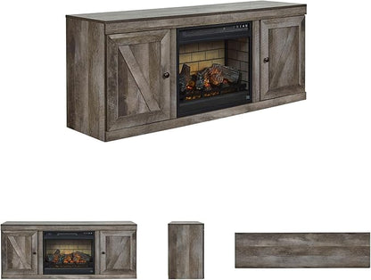Signature Design by Ashley Wynnlow Farmhouse 60" TV Stand with Electric Fireplace for TVs up to 69", Gray