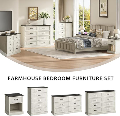 CARPETNAL Farmhouse 8 Drawer Dresser for Bedroom, 55 Inch Wide Modern White Dresser TV Stand with Large Drawers & Bar Handles, Rustic Wood Chest of Drawers for Bedroom, Living Room, Hallway, Entryway.