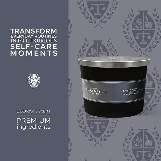 Pecksniffs Luxurious Black Tall Amber & Oud Wood Scented Candle | 3 Wicks, 283g/9.9oz