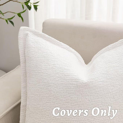 Cream White Decorative Throw Pillow Covers 12x20 Inch Set of 2 Cozy Soild Chenille Cushion Cases Soft Textured Lumbar Couch Pillows Cover Boho Accent Farmhouse Pillowcases for Sofa Bed