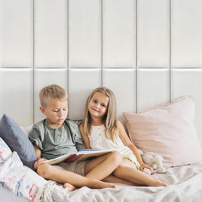 Art3d Peel and Stick Headboard for King, Full and Queen in Velvet Pearl, Pack of 12 Panels Sized 9.84" x 23.62", Soundproof Upholstered 3D Wall Panels