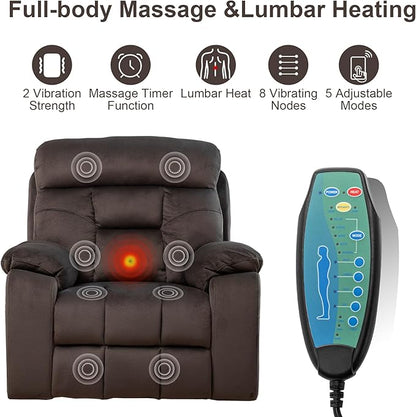 Oversized Lift Recliner Chairs for Elderly, 26in Extra Wide Power Chair with Massaga and Heating, Large Electric Lay Flat Recliners Sofa for Big and Tall Adult Lounging, Velvet Dark Brown